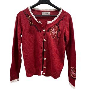 Vintage style red embroidered cardigan